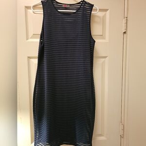 Vince Camuto Navy Sheer Striped Midi Dress
